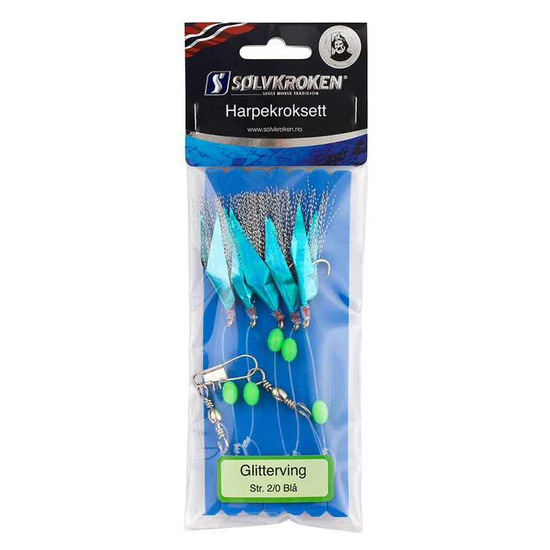 Harpekroksett Glitterving Blå 2/0 - Fiskenerden.no