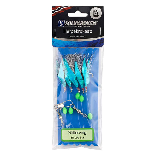 Harpekroksett Glitterving Blå 2/0 - Fiskenerden.no