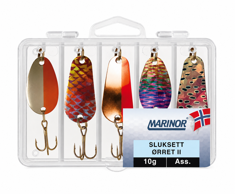 Marinor Sluksett Ørret II Ass 5-pk M-slukboks - Fiskenerden.no